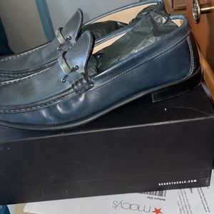 Kenneth Cole New York Navy Blue Leather Slip-On Loafers